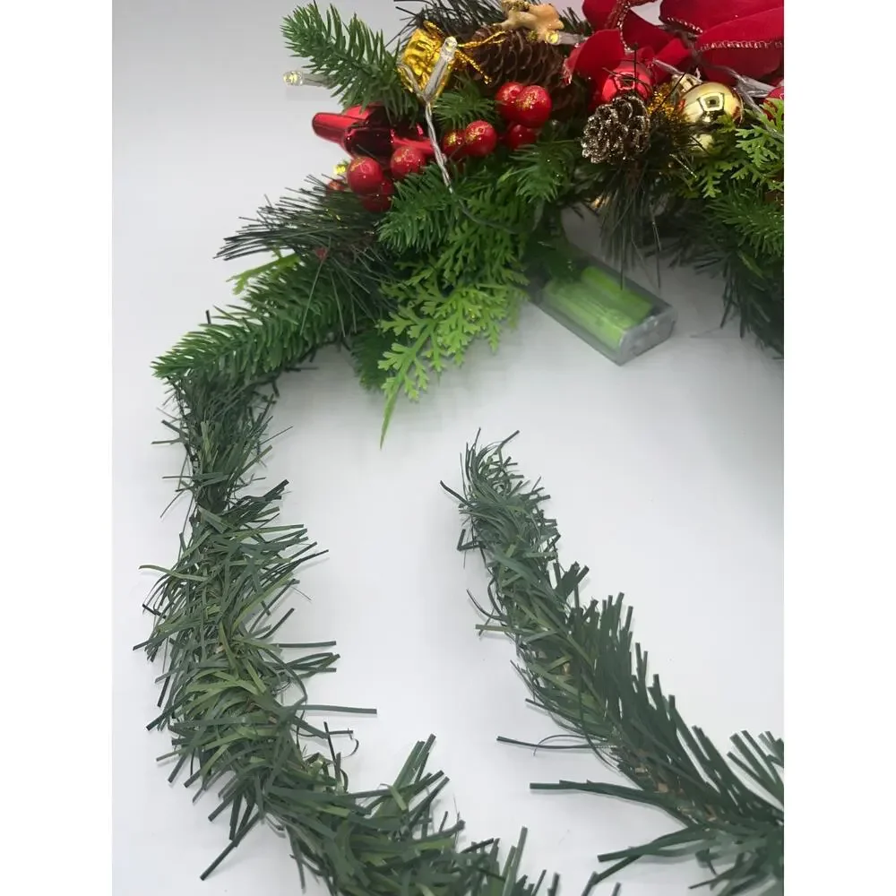 Lighted Mantel Christmas Fake Pine Tree Swag Pinecones Berries Ornaments Deer